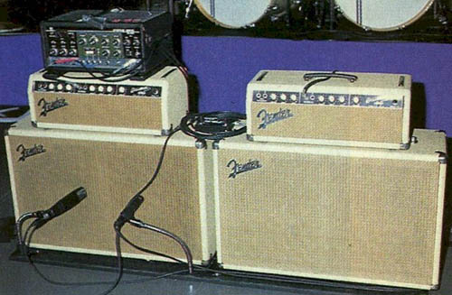 Brian Setzer's Blonde Brownface Fender Bassman 6G6-B Amps setup with Roland Space Echo