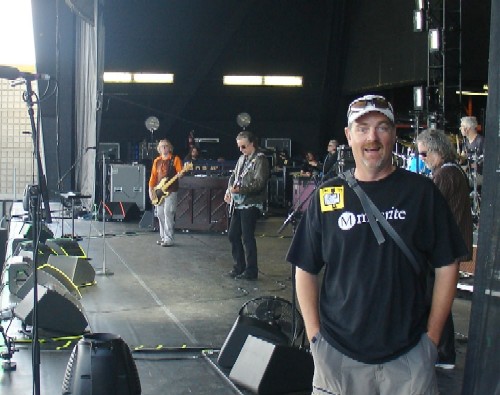Mike Robinson on stage during the R.E.M. soundcheck