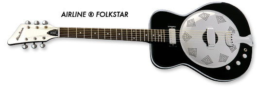 Airline Folkstar Resophonic Guitar (Black, Left-Handed)