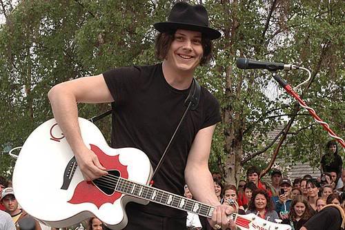 Jack White with his Gretsch G6022CWFF Rancher Falcon Cutaway Acoustic Guitar