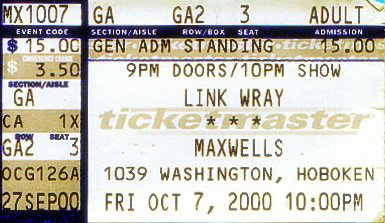 Link Wray concert ticket (October 2000)