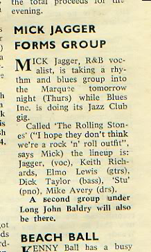Mick Jagger forms group (newspaper clipping)