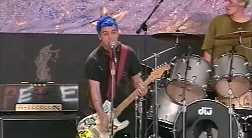 Billie Joe Armstrong on-stage at Woodstock 1994 with his 'Dookie' modified Marshall Super Lead