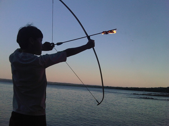 Troy decided it would be cool to put a masrhmellow on the end of an arrow and fire it out into Georgian Bay